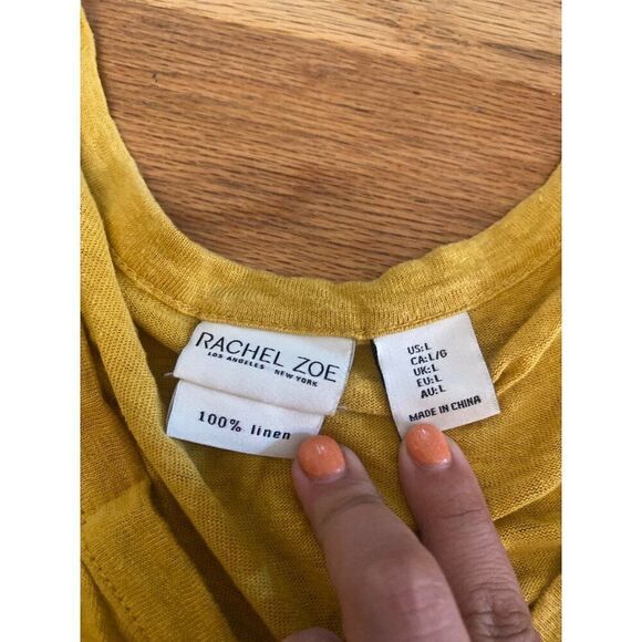 Rachel Zoe women's gold yellow 100% Linen Button-Front Tie-Knot thin Top size - Picture 4 of 7